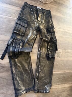 Ladies Metallic Black Cargo Pants with Utility Pockets